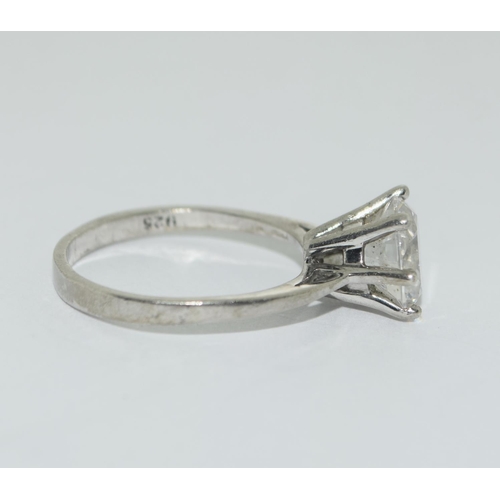 358 - Silver ladies solitaire ring. Size K.