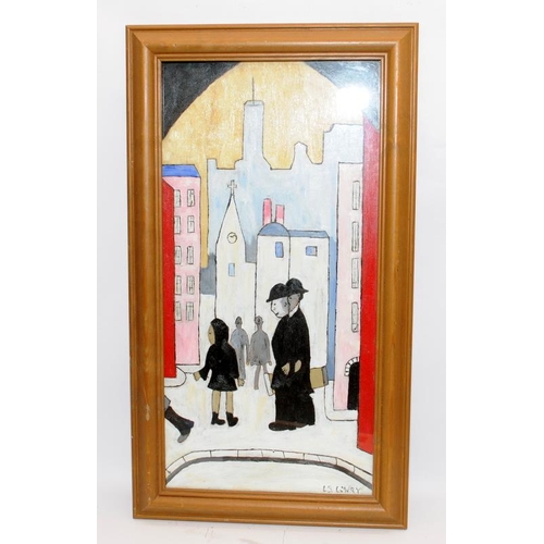 250 - A number of framed paintings after Lowry. Eight in lot, the largest being 58cms x 34cms