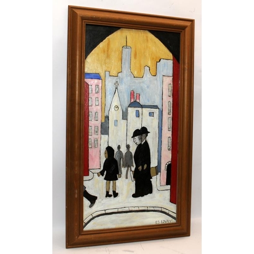 250 - A number of framed paintings after Lowry. Eight in lot, the largest being 58cms x 34cms