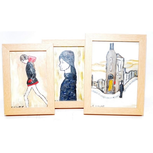 250 - A number of framed paintings after Lowry. Eight in lot, the largest being 58cms x 34cms