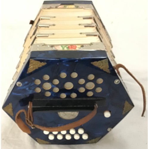 154 - VINTAGE SCHOLER CONCERTINA. This is a 20 Button Concertina Model from approx 1949 Pearlized Blue and... 