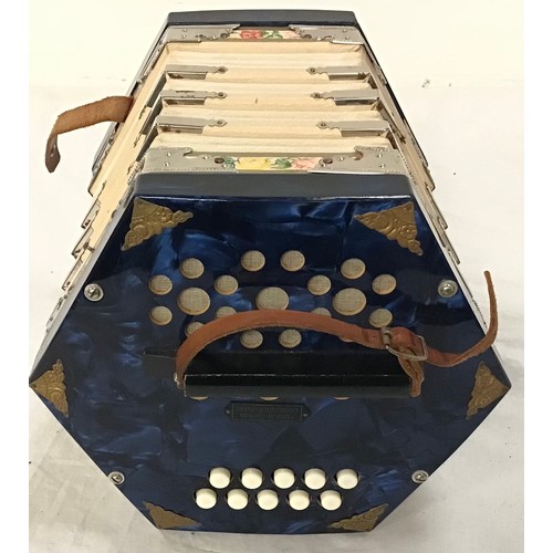 154 - VINTAGE SCHOLER CONCERTINA. This is a 20 Button Concertina Model from approx 1949 Pearlized Blue and... 