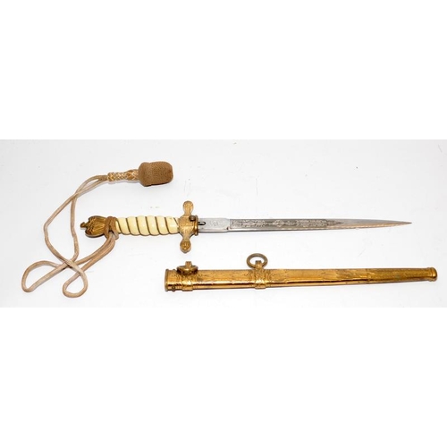 137 - Vintage Eickhorn Solingen Naval ceremonial dagger, possibly WW2 Kreigsmarine officer, with scabbard ... 