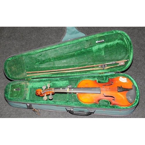 148 - Four cased violins to include vintage examples