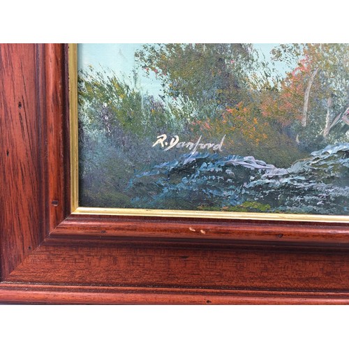 274 - R. Danford art oil on canvas depicting autumn river scene signed to bottom left side 63x73cm