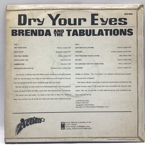 32 - BRENDA AND THE TABULATIONS 'DRY YOUR EYES' VINYL LP. Found here on the Action Label ACLP 6003 from 1... 