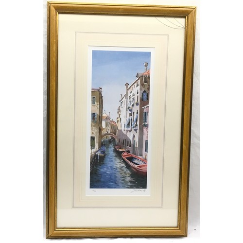 255 - Pair of framed limited edition Barrie Haste prints featuring Venetian scenes. Numbered and signed in... 