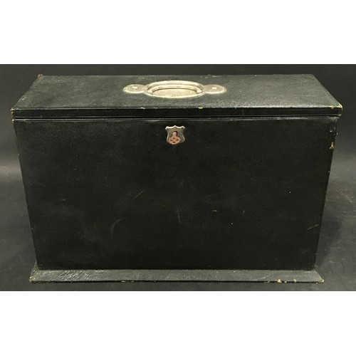 33 - Vintage leather letter/writing box includes key.