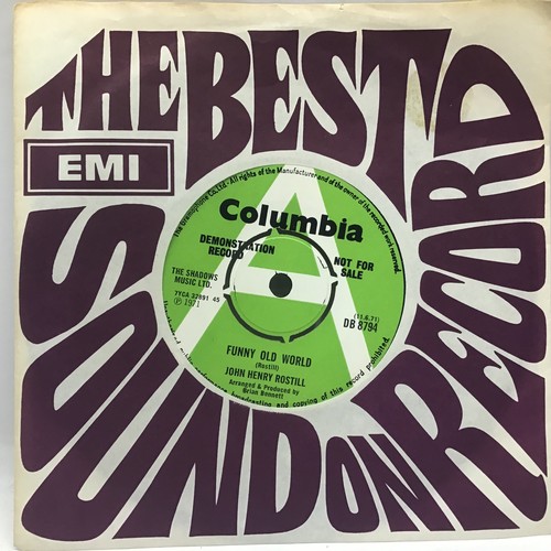 118 - JOHN HENRY ROSTILL DEMO 7” ‘FUNNY OLD WORLD’. Shadows related single Released in  1971 on Columbia c... 