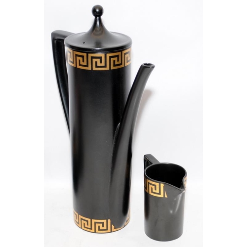 184 - Vintage Portmeirion coffee set in the black/gold Greek Key pattern. Lot also includes a lidded bowl ... 