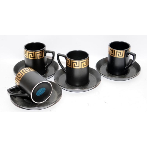 184 - Vintage Portmeirion coffee set in the black/gold Greek Key pattern. Lot also includes a lidded bowl ... 