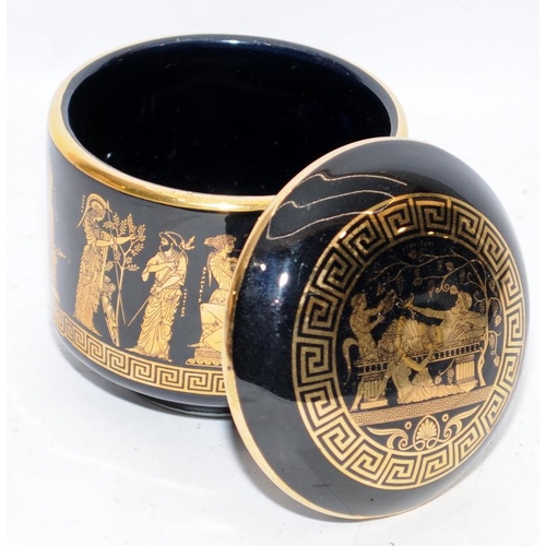 184 - Vintage Portmeirion coffee set in the black/gold Greek Key pattern. Lot also includes a lidded bowl ... 