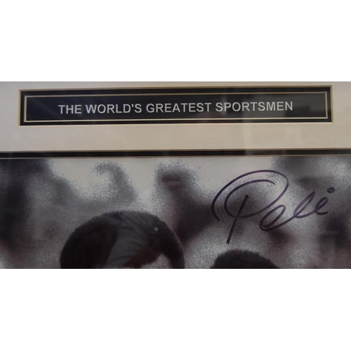 263 - Large framed photograph of Mohammad Ali and Pele. Entitled The Worlds Greatest Sportsmen. Signed by ... 