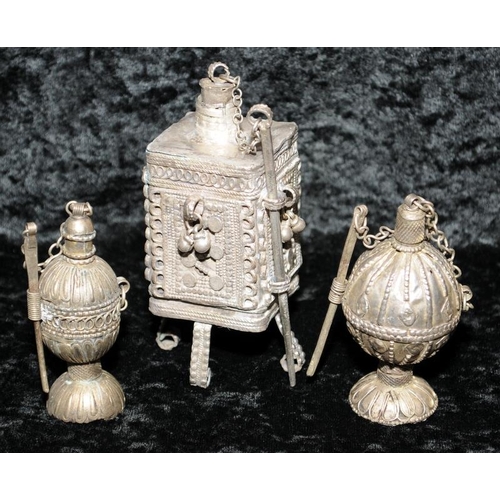 393 - A collection of vintage Middle eastern / Indian metalware to include scent bottles and heavy torque ... 