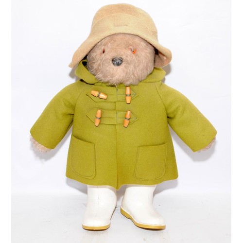 56 - Vintage Paddington Bear soft toy with green duffle coat and white wellies. 50cms tall