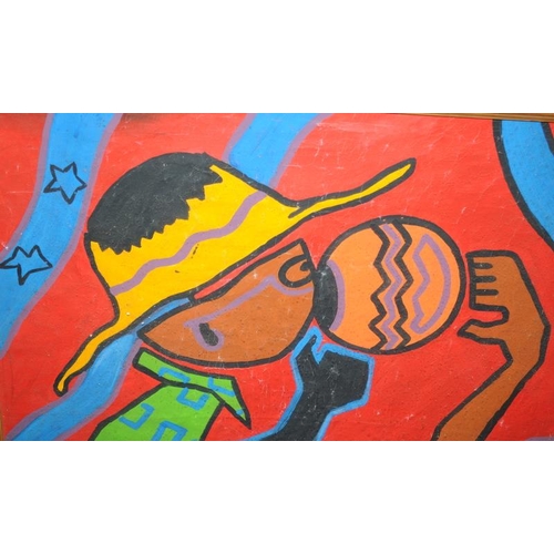 277 - Large and colourful framed original African artwork signed Dr M '98. O/all frame size 80cms x 110cms