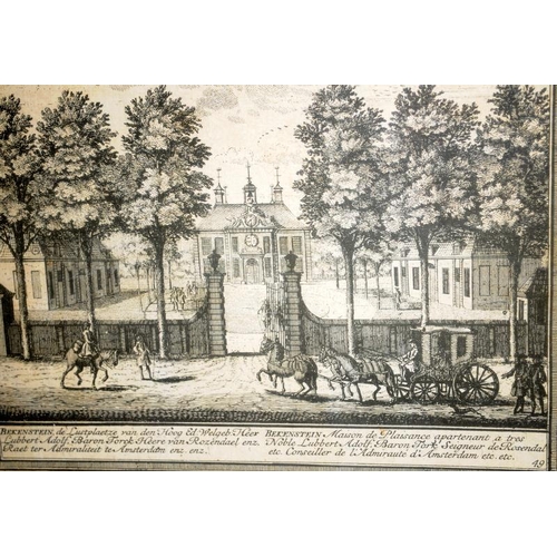 282 - Framed and glazed antique bookplate print of a Dutch residence. Frame size 43.5cms x 38cms