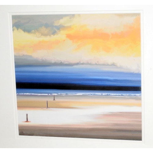 283 - Framed and glazed art print of a shoreline at sunset. Frame size 46.5cms x 46.5cms