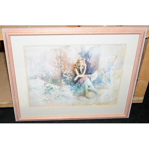 286 - 5 x framed and glazed decorative prints featuring the work of Gordon King. Largest frame size 69cms ... 