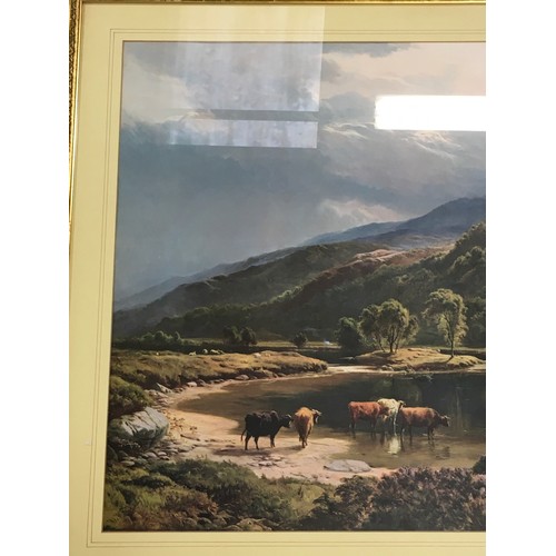 243 - Large gilt framed and glazed print of a highland scene 113x86cm.