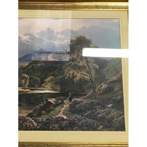 243 - Large gilt framed and glazed print of a highland scene 113x86cm.