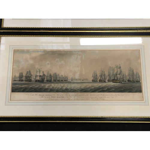 244 - Pair of Victorian framed and glazed prints depicting ships at sea each measuring 98x54cm.