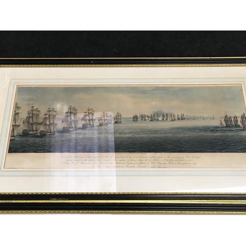 244 - Pair of Victorian framed and glazed prints depicting ships at sea each measuring 98x54cm.