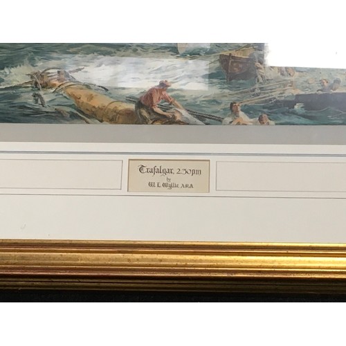 245 - Bemrose framed and glazed print of the battle of Trafalgar 110x76cm.