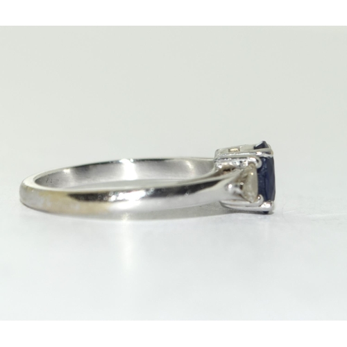 403 - White metal Diamond and Sapphire ring. Size N.