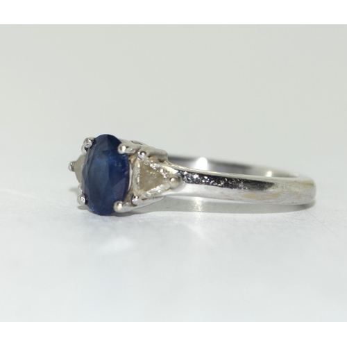 403 - White metal Diamond and Sapphire ring. Size N.