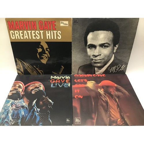 197 - 4 VINYL ALBUMS FROM MARVIN GAYE. Titles here include - Greatest Hits - Live - Let’s Get It On and M.... 