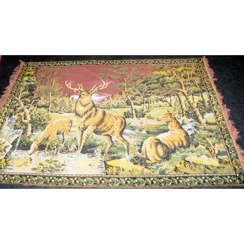 Vintage hand woven silk rug depicting a forest scene 180cms x 120cms