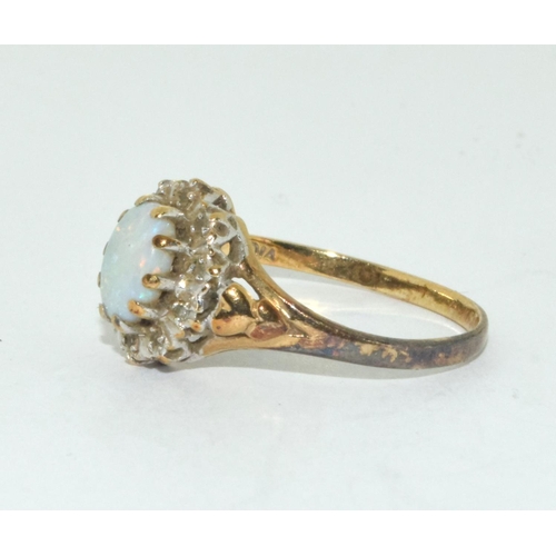 464 - Opal/diamond 9ct gold ring size O