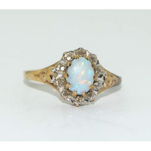 464 - Opal/diamond 9ct gold ring size O