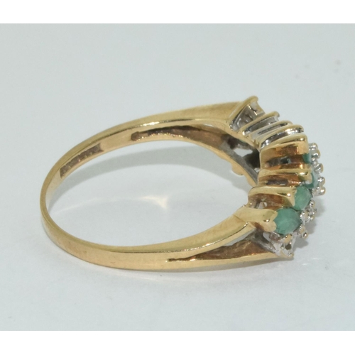 460 - Emerald/diamond 9ct gold ring size O+