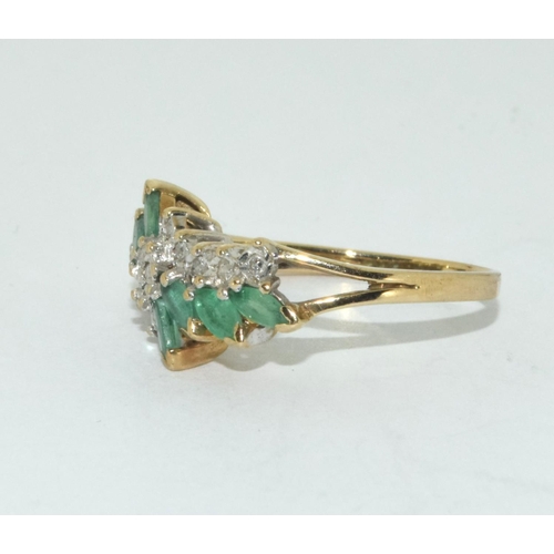 460 - Emerald/diamond 9ct gold ring size O+