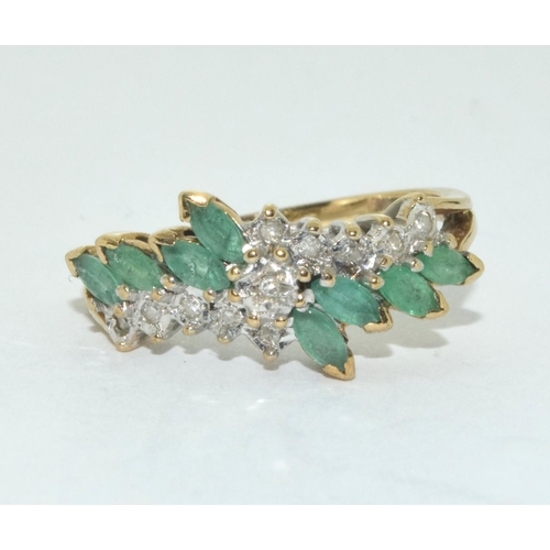 460 - Emerald/diamond 9ct gold ring size O+