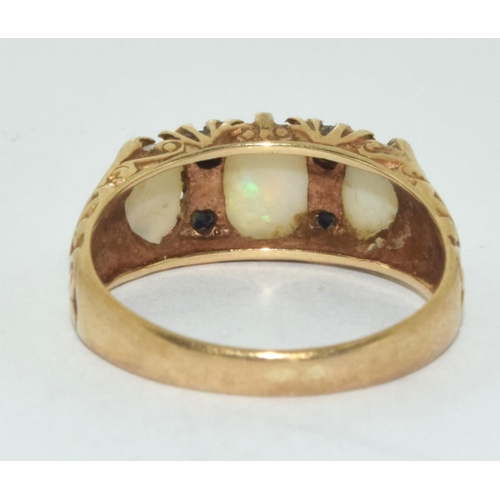 463 - Opal/sapphire Antique 9ct gold ring 3.5g size Q