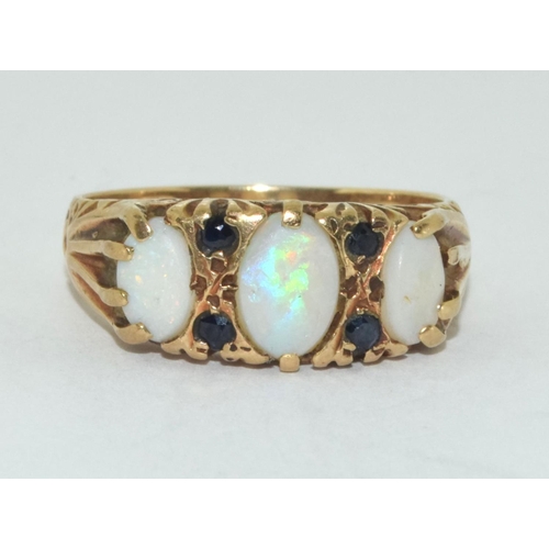 463 - Opal/sapphire Antique 9ct gold ring 3.5g size Q