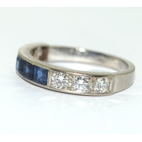 461 - Sapphire/diamond 1/2 eternity in 18ct white gold 4.4gm size R