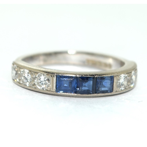 461 - Sapphire/diamond 1/2 eternity in 18ct white gold 4.4gm size R