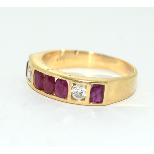 445 - Ruby /diamond 18ct gold ring 5.7g size R