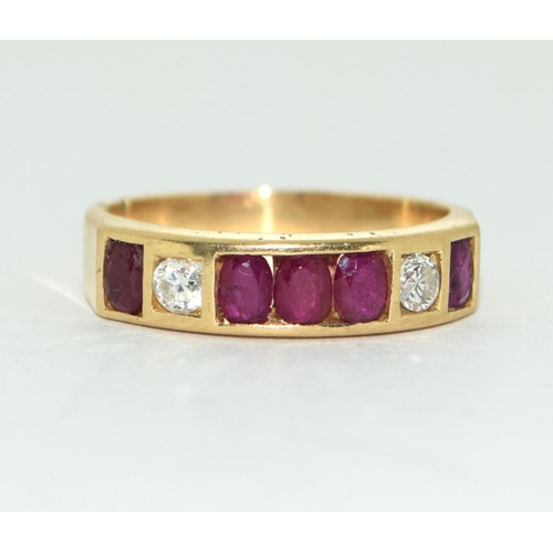 445 - Ruby /diamond 18ct gold ring 5.7g size R