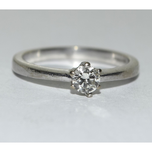 342 - 18ct white gold ladies Diamond solitaire ring H/M in ring as 0.33ct size P