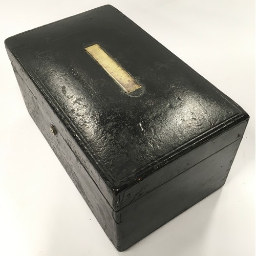 45 - Victorian black dispatch box by Jenner & Knewstub to the queen, the top inscribed W R Carthorne, enc... 