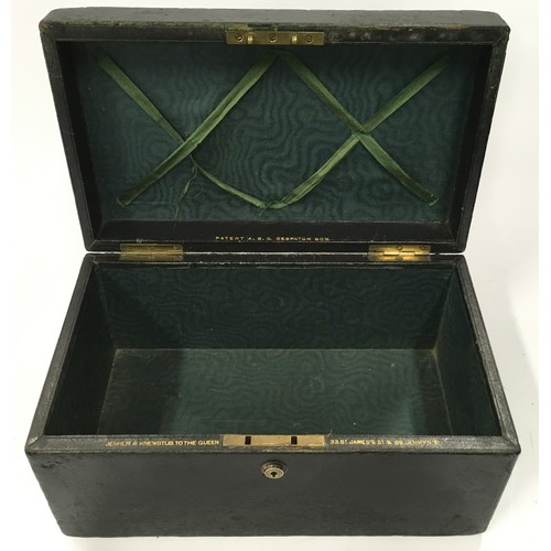 45 - Victorian black dispatch box by Jenner & Knewstub to the queen, the top inscribed W R Carthorne, enc... 