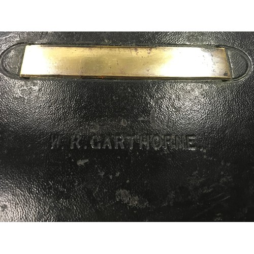 45 - Victorian black dispatch box by Jenner & Knewstub to the queen, the top inscribed W R Carthorne, enc... 