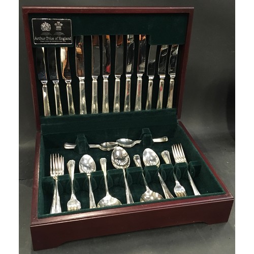 499 - Arthur Price of England wooden cased cutlery canteen. Complete for six place settings.