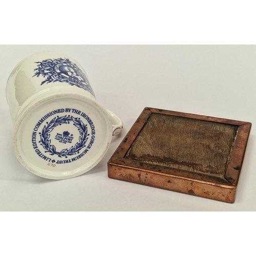 49 - Delft blue brass edge tile together a commemorative cup.