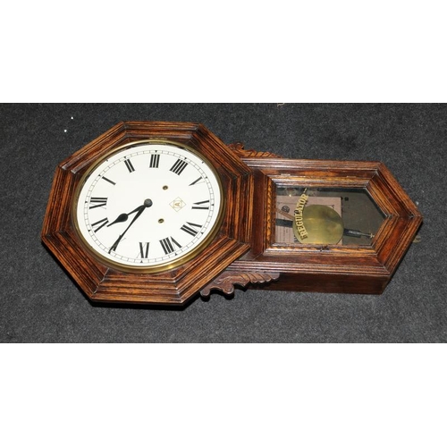 370 - Ansonia Regulator wall clock in octagonal case. Good clean example seen working. Ref9